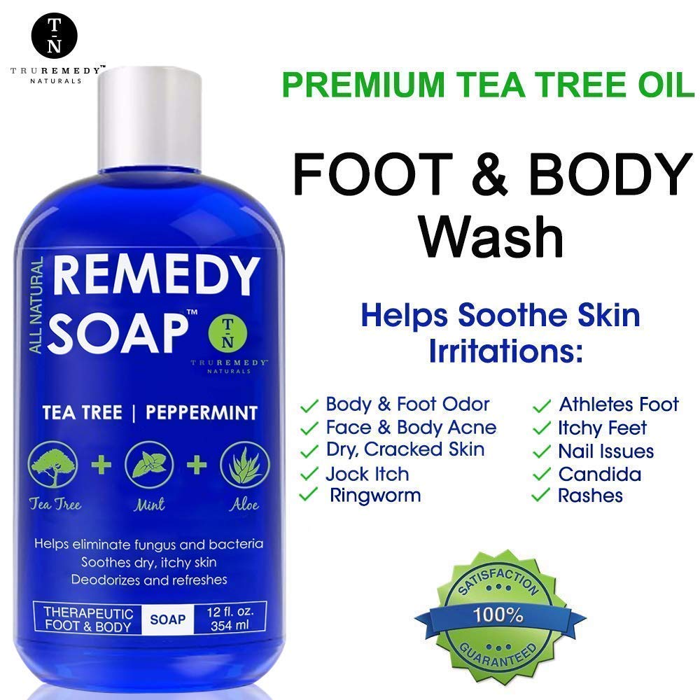 Remedy Soap Tea Tree Oil Body Wash + Tea Tree Oil Foot Soak with Epsom Salt Mint, Helps Body Odor, Athlete’s Foot, Jock Itch, Ringworm, Yeast Infections, Skin Irritations, Soothes Sore Tired Feet