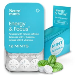 neurogum energy caffeine mints (144 pieces) - sugar free with l-theanine + natural caffeine + vitamin b12 & b6 - nootropic energy & focus supplement for women & men - keto & vegan, peppermint flavor