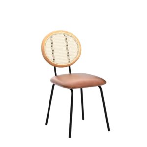 Soohow Faux Leather Indoor Kitchen Set of 2 with Rattan Backrest Modern Industrial Upholstered mid Century Metal Chair Set of 4 Suitable for Dining Room, 4 pcs, Z-Whiskey Brown