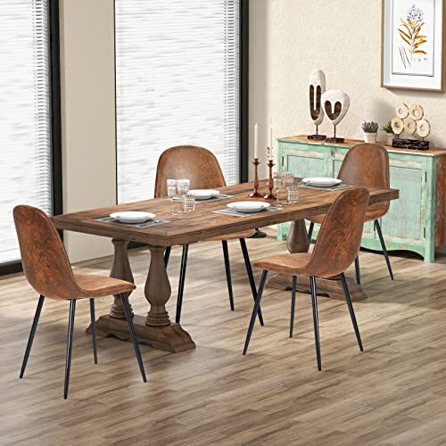 Fangflower Dining Chairs Set of 4, Faux Leather Upholstered Side Chairs, Mid Century Modern Armless Chair, Living Room Chairs with Metal Legs for Kitchen Lounge Farmhouse, Charlton Brown