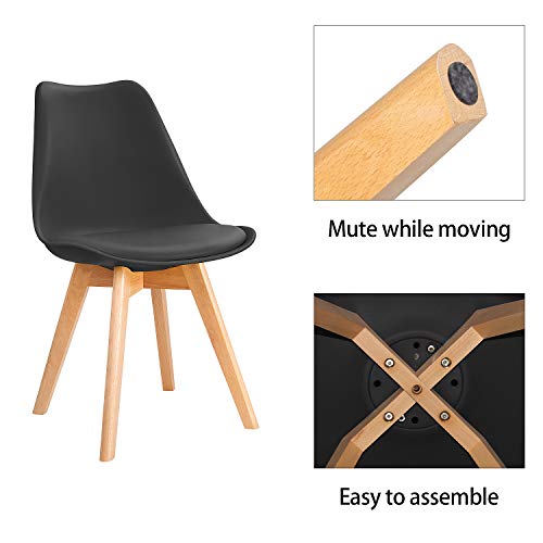 Furniwell Mid Century Modern DSW Upholstered Side Chairs with Wood Leg and Soft Padded Cushion for Kitchen, Dining, Bedroom, Living Room Set of 4 (Black), 22.4D x 21.2W x 18.5H