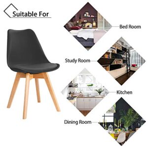 Furniwell Mid Century Modern DSW Upholstered Side Chairs with Wood Leg and Soft Padded Cushion for Kitchen, Dining, Bedroom, Living Room Set of 4 (Black), 22.4D x 21.2W x 18.5H