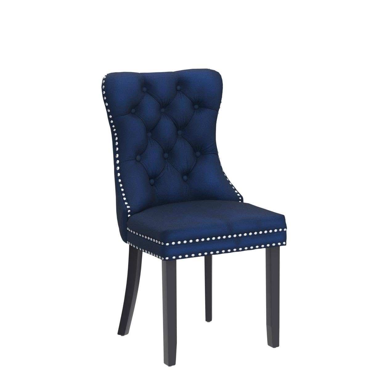 Kiztir Velvet Dining Chairs Set of 4, Upholstered Dining Chair with Nailhead Trim and Solid Wood Legs, Navy Luxury Wingback Dining Side Chair for Living Room, Bedroom, Kitchen