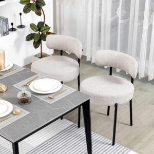 DYHOME Light Grey Dining Chairs Set of 4, Modern Dining Room Chairs Mid-Century, Round Upholstered Kitchen Chairs with Black Metal Legs, Boucle Sherpa Dining Chair