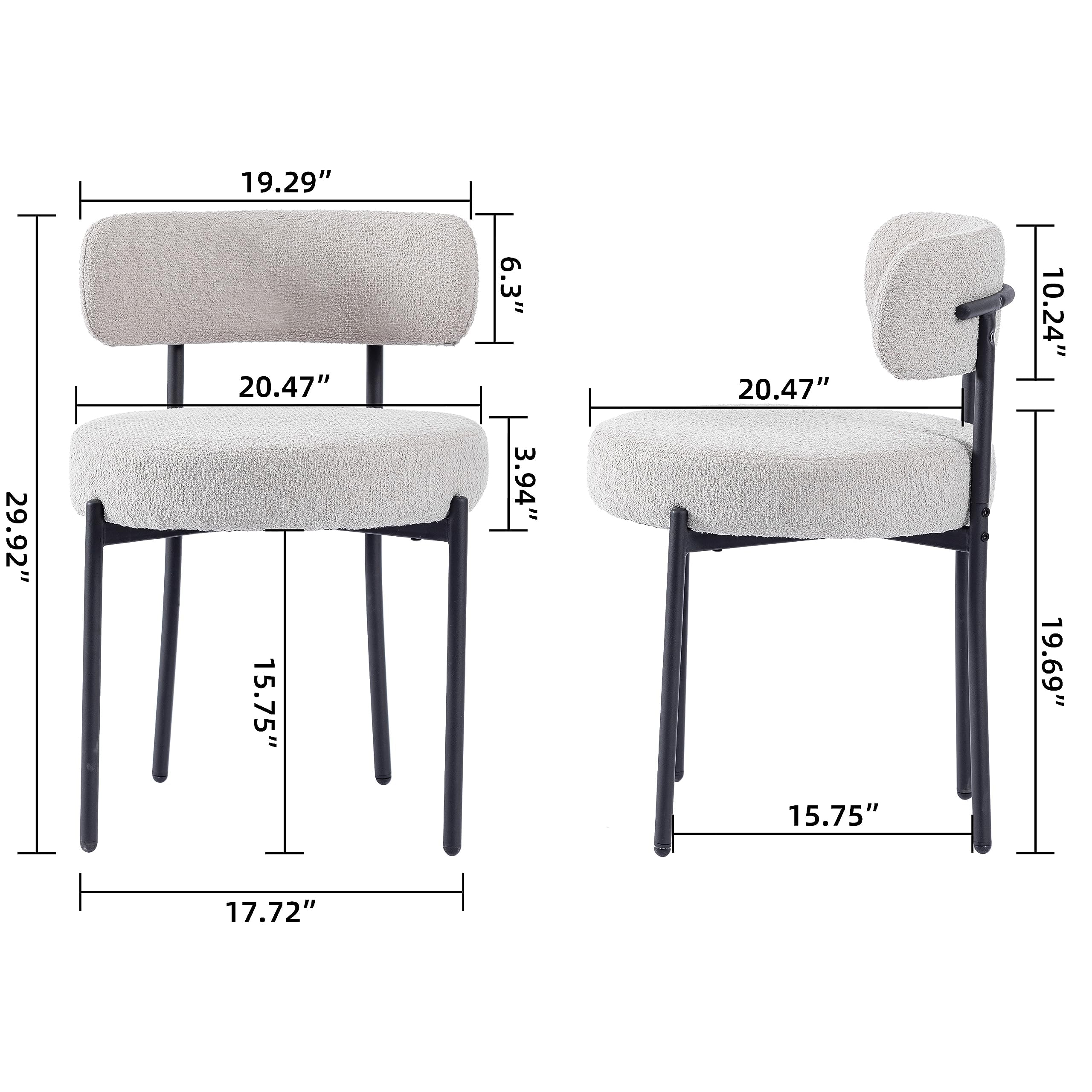 DYHOME Light Grey Dining Chairs Set of 4, Modern Dining Room Chairs Mid-Century, Round Upholstered Kitchen Chairs with Black Metal Legs, Boucle Sherpa Dining Chair