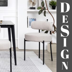 DYHOME Light Grey Dining Chairs Set of 4, Modern Dining Room Chairs Mid-Century, Round Upholstered Kitchen Chairs with Black Metal Legs, Boucle Sherpa Dining Chair