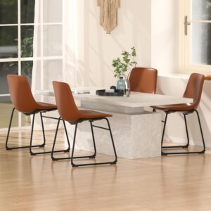 Sweetcrispy Dining Chairs Set of 2，Kitchen & Dining Room Chairs, PU Leather Cushion and Metal Legs Bar Chairs, Counter Height Bar Stools for Kitchen Island