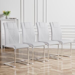 Baysitone Modern Dining Chairs Set of 4, White Dining Room Chairs, Metal Kitchen Chairs with Leather Padded Seat High Back, Chairs for Dining Room, Kitchen, Living Room