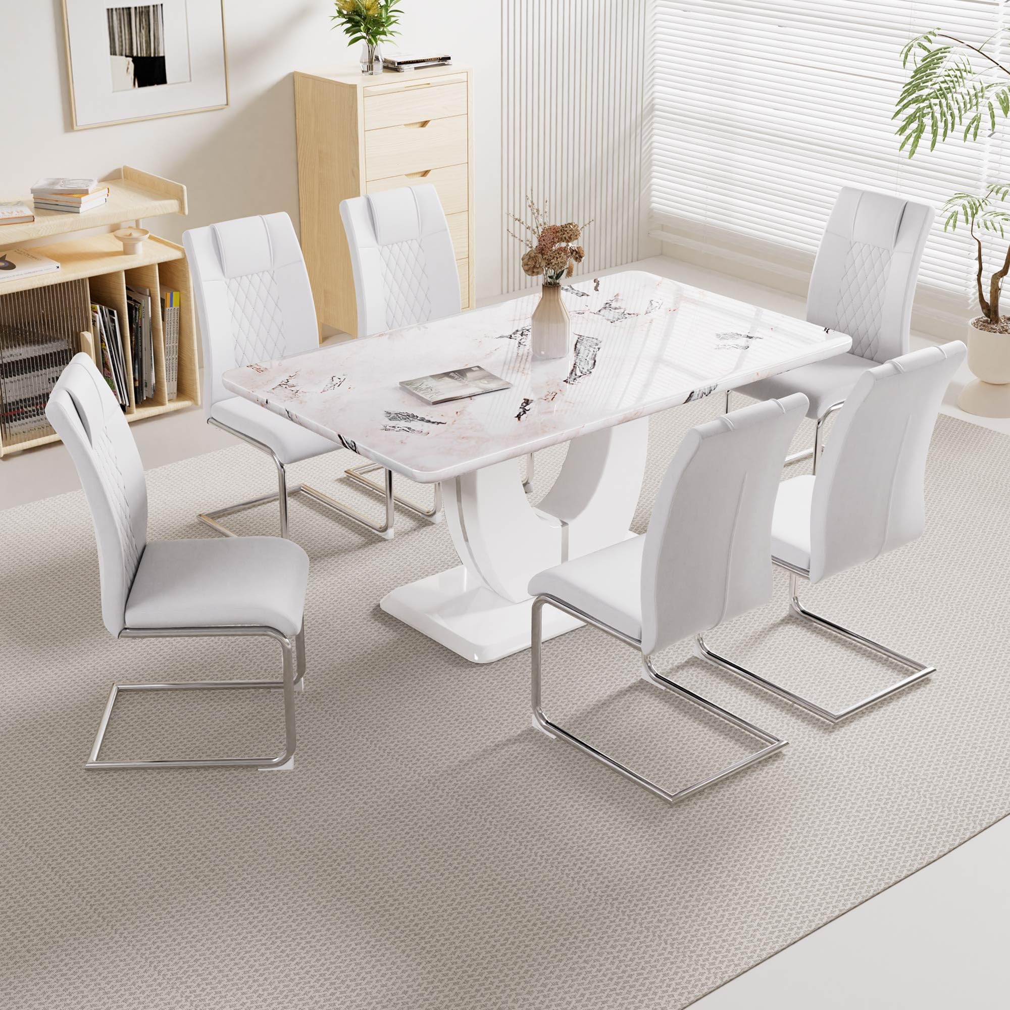 Baysitone Modern Dining Chairs Set of 4, White Dining Room Chairs, Metal Kitchen Chairs with Leather Padded Seat High Back, Chairs for Dining Room, Kitchen, Living Room