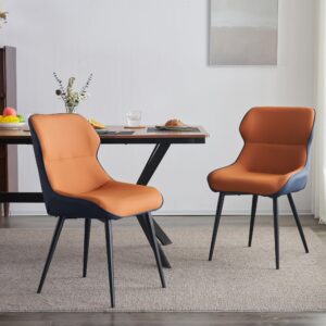 THEETHUNG Upholstered Leather Dining Chair Set of 4, Kitchen Chair with Blakc Metal Legs Armless Dinner Chair for Dining Room Living Room Bedroom, Orange