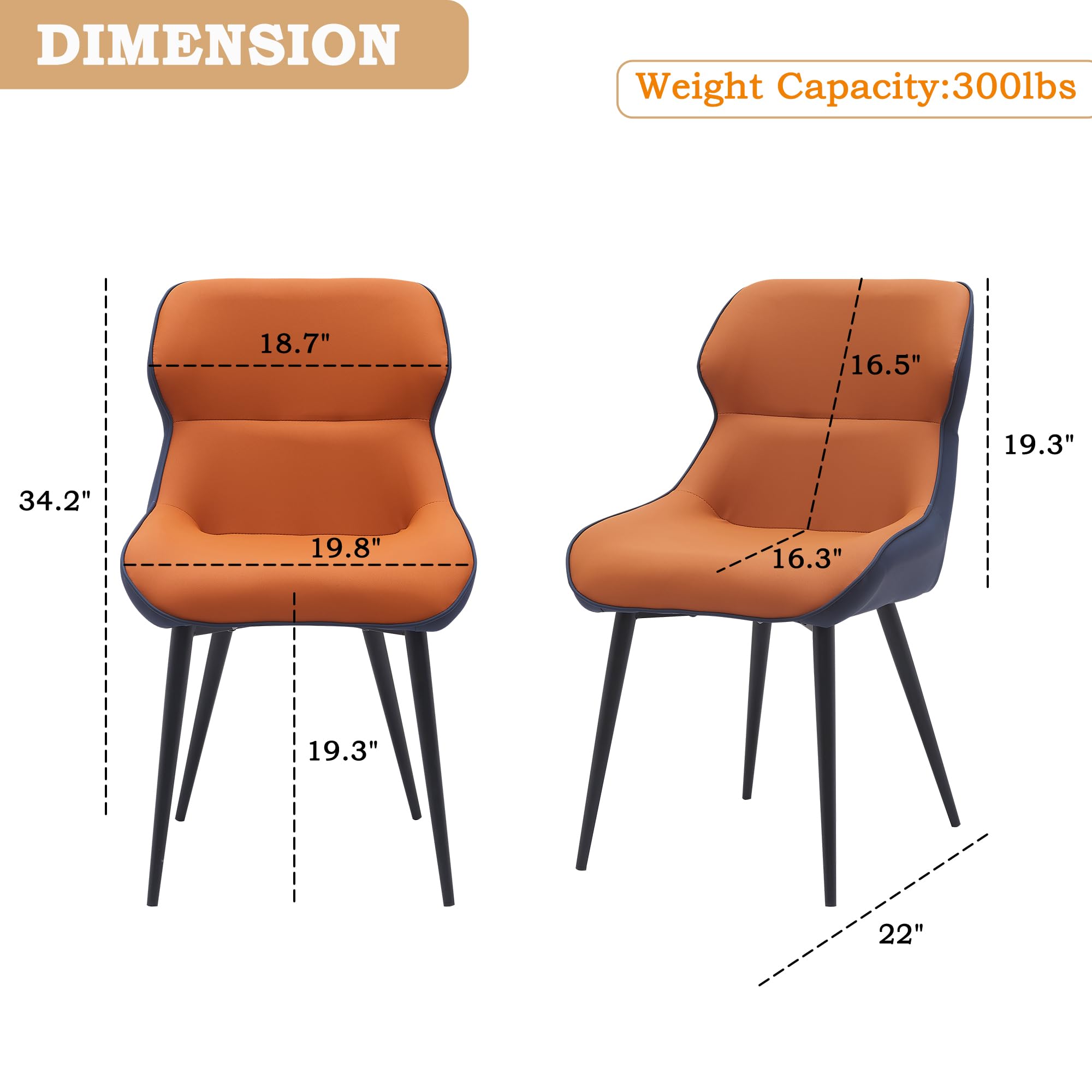 THEETHUNG Upholstered Leather Dining Chair Set of 4, Kitchen Chair with Blakc Metal Legs Armless Dinner Chair for Dining Room Living Room Bedroom, Orange