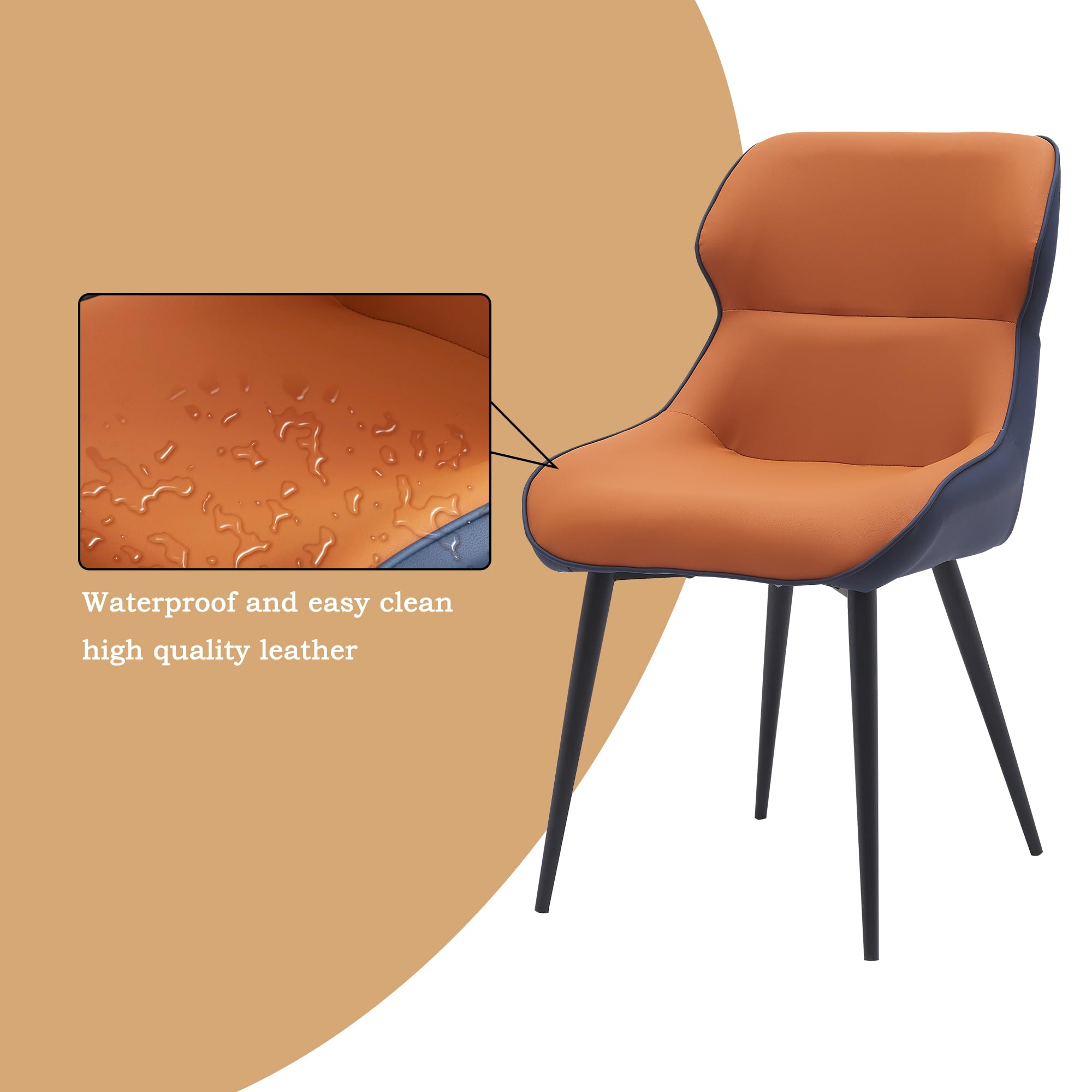 THEETHUNG Upholstered Leather Dining Chair Set of 4, Kitchen Chair with Blakc Metal Legs Armless Dinner Chair for Dining Room Living Room Bedroom, Orange