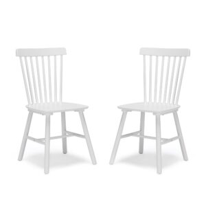 LUE BONA Windsor Dining Chairs Set of 2, Solid White Wood, Slat Back, Arm Rest, Cushion Availability