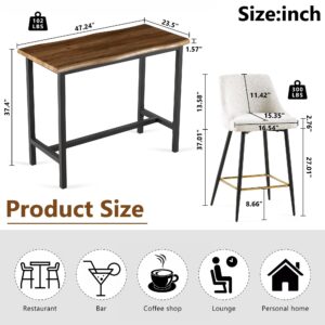 Homedot Bar Table Set for 4, 47.24" Industrial Counter Height Pub Table with 4 Chairs, Home Kitchen Breakfast Table and Chairs for Dining Room, Living Room, Apartment