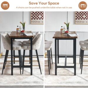 Homedot Bar Table Set for 4, 47.24" Industrial Counter Height Pub Table with 4 Chairs, Home Kitchen Breakfast Table and Chairs for Dining Room, Living Room, Apartment