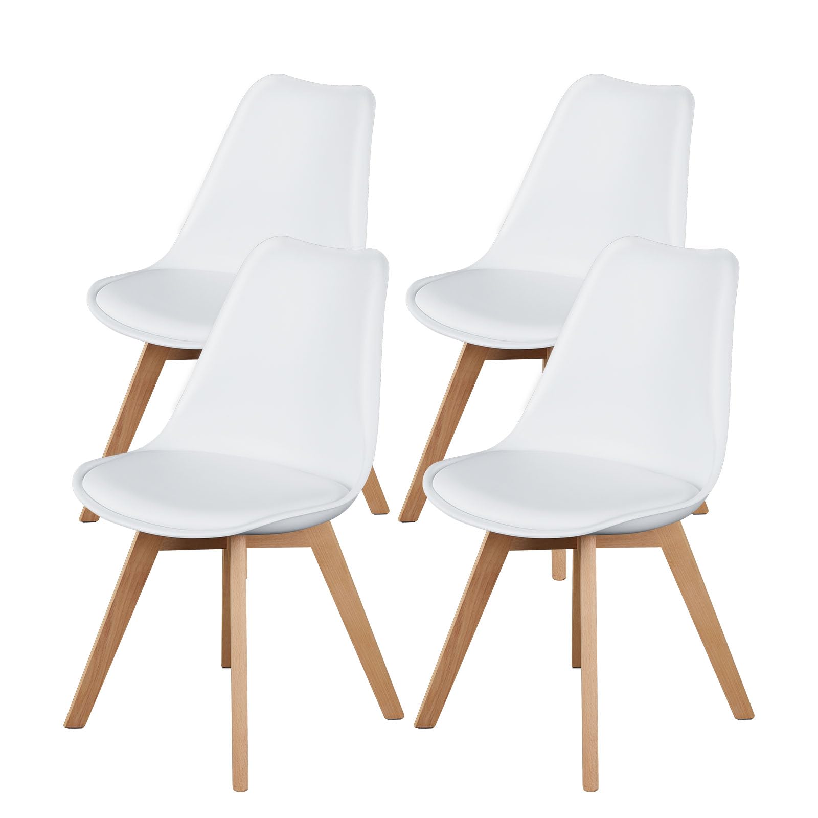 Sweetrcrispy Dining Chairs, Dining Chairs Set of 4, Dining Room Chairs, Kitchen Chairs, Mid Century Modern Chairs, PU Leather Upholstered Chairs with Wood Legs, Kitchen & Dining Room Chairs, White