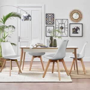 Sweetrcrispy Dining Chairs, Dining Chairs Set of 4, Dining Room Chairs, Kitchen Chairs, Mid Century Modern Chairs, PU Leather Upholstered Chairs with Wood Legs, Kitchen & Dining Room Chairs, White