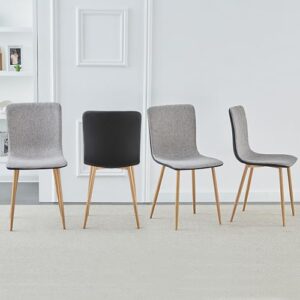 Wonder Comfort Set of 4 with Wood-Like Oka Metal Legs, Fabric Armless Accent Dining Room Side-Chair with Black Leather, Gray, PU Back