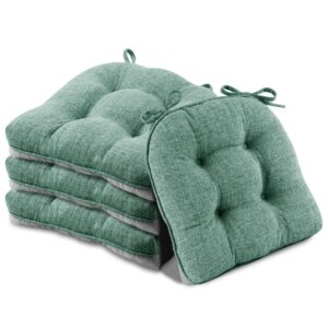 basic beyond chair cushions for dining chairs 4 pack, memory foam chair cushion with ties and non slip backing, 15.5 x 15.5 inches tufted chair pads for dining chairs(green)