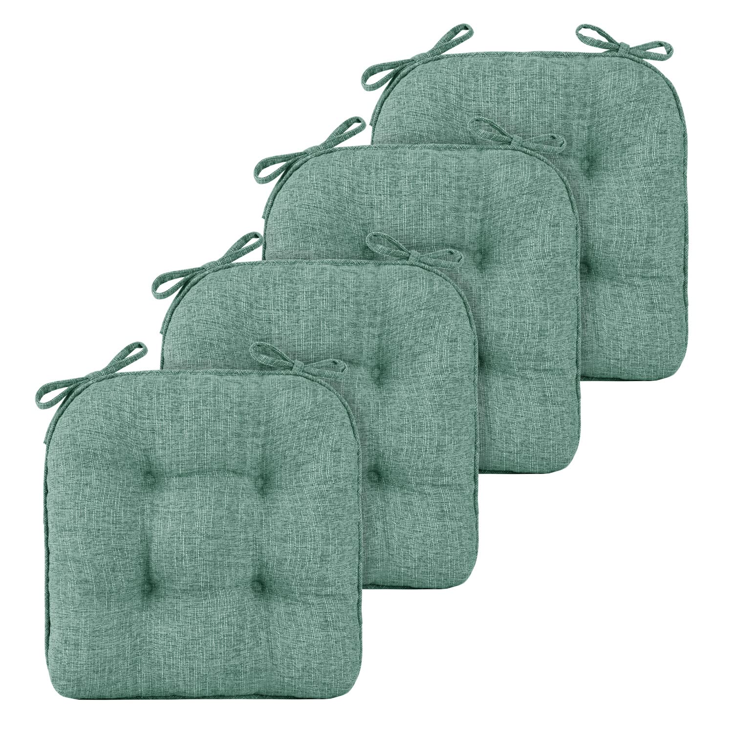 Basic Beyond Chair Cushions for Dining Chairs 4 Pack, Memory Foam Chair Cushion with Ties and Non Slip Backing, 15.5 x 15.5 Inches Tufted Chair Pads for Dining Chairs(Green)