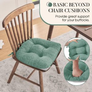 Basic Beyond Chair Cushions for Dining Chairs 4 Pack, Memory Foam Chair Cushion with Ties and Non Slip Backing, 15.5 x 15.5 Inches Tufted Chair Pads for Dining Chairs(Green)