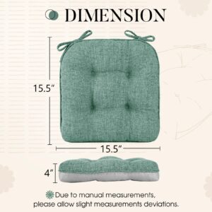 Basic Beyond Chair Cushions for Dining Chairs 4 Pack, Memory Foam Chair Cushion with Ties and Non Slip Backing, 15.5 x 15.5 Inches Tufted Chair Pads for Dining Chairs(Green)