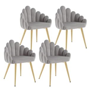 heah-yo dining chairs set of 4, upholstered velvet dining room chairs with barrel backrests and gold metal legs, comfy accent side chairs for living room kitchen, grey