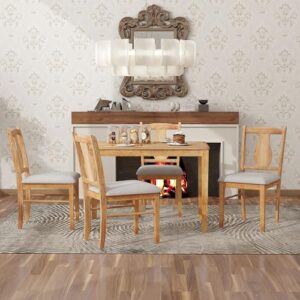 Merax, Drift Wood 5-Piece Set,Wooden Rectangular Table and 4 Upholstered Chairs for Kitchen,Dining Room