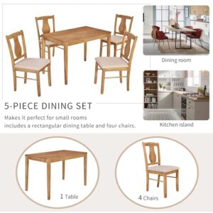 Merax, Drift Wood 5-Piece Set,Wooden Rectangular Table and 4 Upholstered Chairs for Kitchen,Dining Room