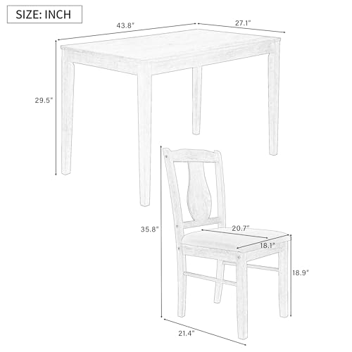 Merax, Drift Wood 5-Piece Set,Wooden Rectangular Table and 4 Upholstered Chairs for Kitchen,Dining Room