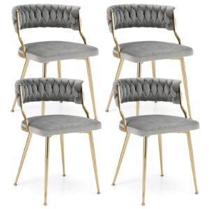 goflame velvet dining chairs set of 4, accent upholstered leisure chairs with gold metal legs, sponge filling seats, mid-century dining side chairs for living room, dining room, bedroom, gray