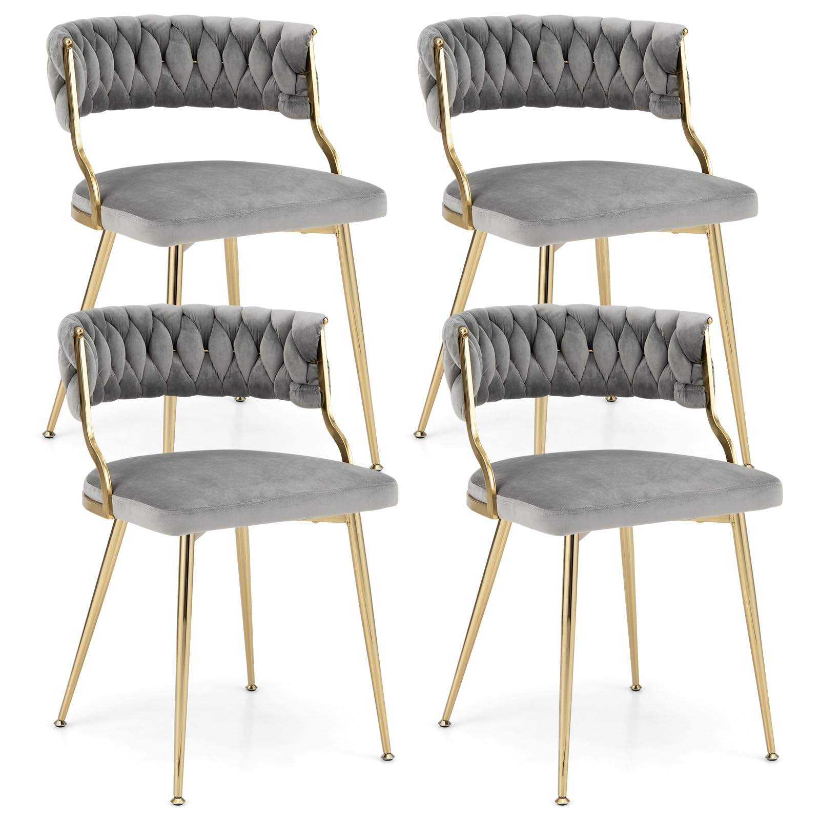 GOFLAME Velvet Dining Chairs Set of 4, Accent Upholstered Leisure Chairs with Gold Metal Legs, Sponge Filling Seats, Mid-Century Dining Side Chairs for Living Room, Dining Room, Bedroom, Gray