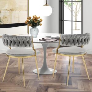 GOFLAME Velvet Dining Chairs Set of 4, Accent Upholstered Leisure Chairs with Gold Metal Legs, Sponge Filling Seats, Mid-Century Dining Side Chairs for Living Room, Dining Room, Bedroom, Gray