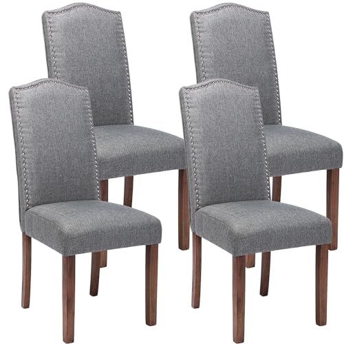 Snugway Stylish Upholstered Parsons Nailhead Trim and Sturdy Solid Wood Legs dining chair, Set of 4, Smoky Grey