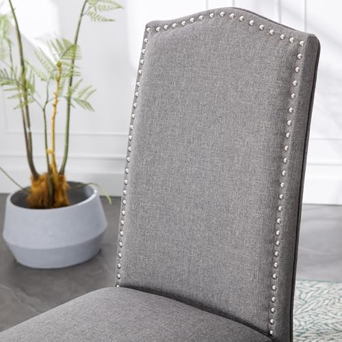 Snugway Stylish Upholstered Parsons Nailhead Trim and Sturdy Solid Wood Legs dining chair, Set of 4, Smoky Grey