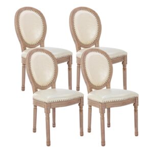 virabit french country dining chairs set of 4, leather dining chairs with curved backrest, vintage french accent chairs for living room, kitchen, restaurant (beige)