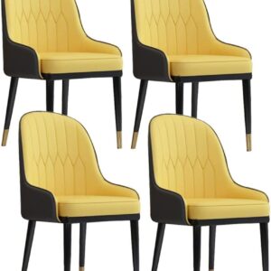 FIXARE Kitchen Leather Dining Chairs Set of 4 Water Proof PU Leather Side Chair with Metal Legs for Dining and Living Room Chairs (Color : Yellow+Gray)