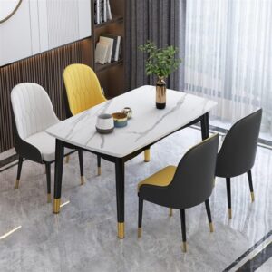 FIXARE Kitchen Leather Dining Chairs Set of 4 Water Proof PU Leather Side Chair with Metal Legs for Dining and Living Room Chairs (Color : Yellow+Gray)