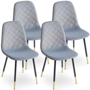 Jinsi Nan] Dining Chairs Set of 4, Velvet upholstered Chairs with Black Golden Metal Legs, Armless Accent, Modern Dining Chairs for Kitchen Dining Room, Living Room (Grey)