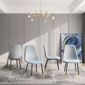 Jinsi Nan] Dining Chairs Set of 4, Velvet upholstered Chairs with Black Golden Metal Legs, Armless Accent, Modern Dining Chairs for Kitchen Dining Room, Living Room (Grey)