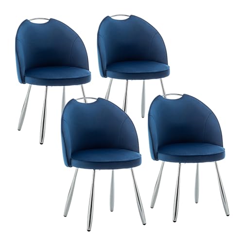 Art Leon Velvet Dining Chairs Set of 4, Modern Upholstered Side Chairs, Kitchen Dining Room Chairs with Metal Legs for Living Room Bedroom, Blue