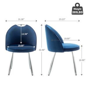 Art Leon Velvet Dining Chairs Set of 4, Modern Upholstered Side Chairs, Kitchen Dining Room Chairs with Metal Legs for Living Room Bedroom, Blue