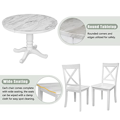 Goozio Round, Wood Kitchen 5 Pieces Table Set with 4 Chairs,for Dining Living Room,White