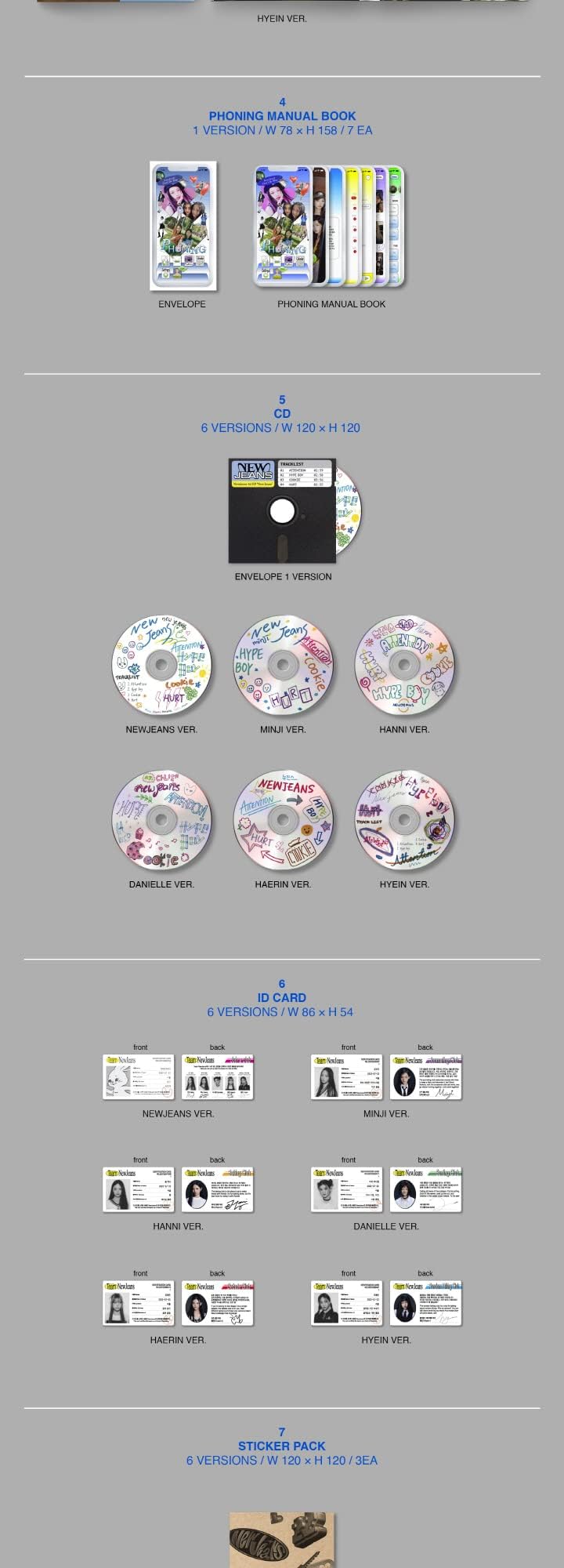 DREAMUS NewJeans New Jeans 1st EP Album Bluebook Version CD+Mini Poster On Pack+Log +Pin-up Book+Phoning Manual Book+ID Card+Sticker Pack+Photocard+Tracking Sealed (MINJI Version)