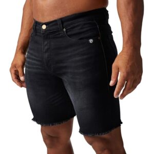 born primitive flex stretchy denim jorts for men (medium, black denim) - cotton-mix jean workout shorts - durable stretchy fabric holds its shape while still being comfortable for all-day wear