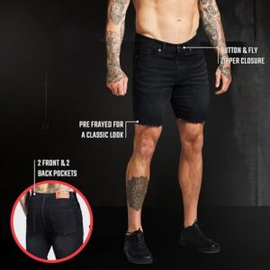 Born Primitive Flex Stretchy Denim Jorts for Men (Medium, Black Denim) - Cotton-Mix Jean Workout Shorts - Durable Stretchy Fabric Holds Its Shape While Still being Comfortable for All-Day Wear