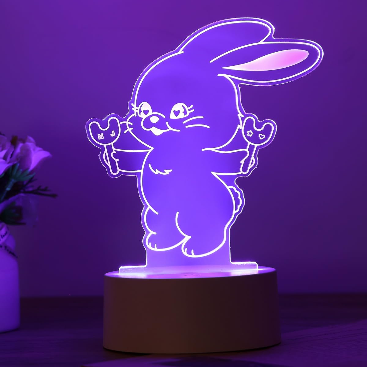 X9H8N9 Kpop LED Night Light 7 Colors Remote Adjustable Bunnies NightLight Bedside Lamp for New Nwjns Jeans Bunny Bunnies