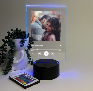 custom personalized photo song framed lyrics music scannable code album cover picture led light up stand anniversary wedding couple girlfriend boyfriend family lamp 16 color options & remote