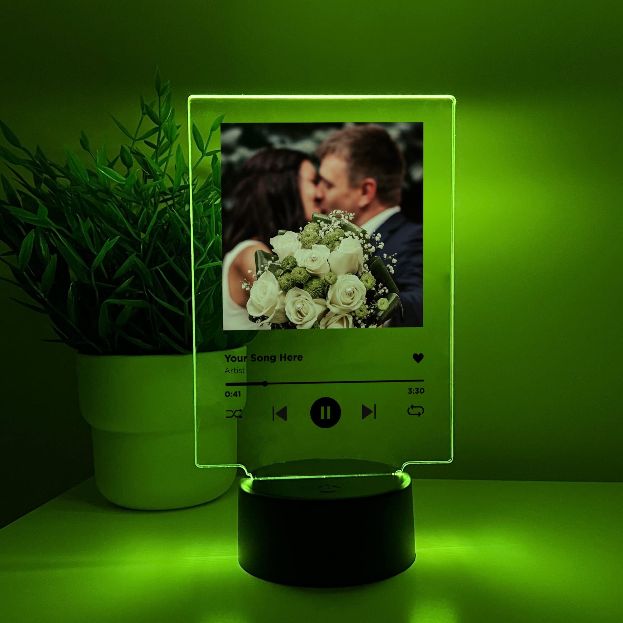 Custom Personalized Photo Song Framed Lyrics Music Scannable Code Album Cover Picture LED Light Up Stand Anniversary Wedding Couple Girlfriend Boyfriend Family Lamp 16 Color Options & Remote