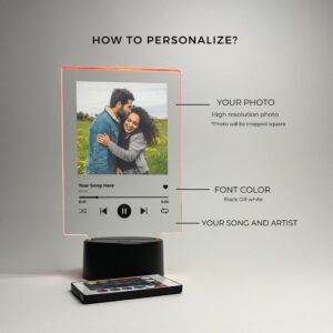 Custom Personalized Photo Song Framed Lyrics Music Scannable Code Album Cover Picture LED Light Up Stand Anniversary Wedding Couple Girlfriend Boyfriend Family Lamp 16 Color Options & Remote